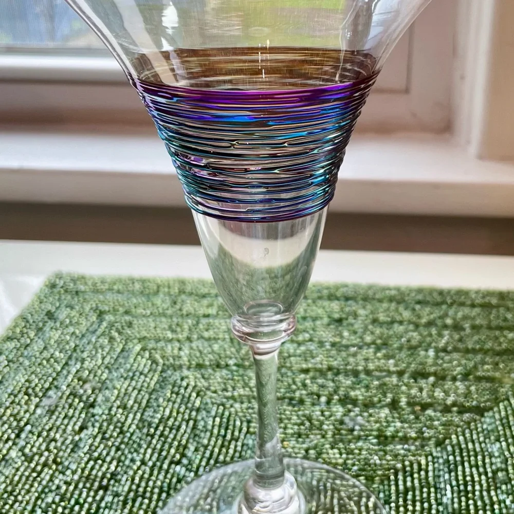 Venetian Wine Glass, Rainbow spun by An American Craftsman, MINH -Set of 2 NIB